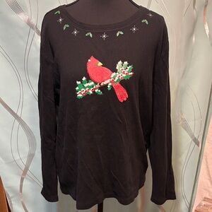 Black Long Sleeve shirt with Red Cardinal Design